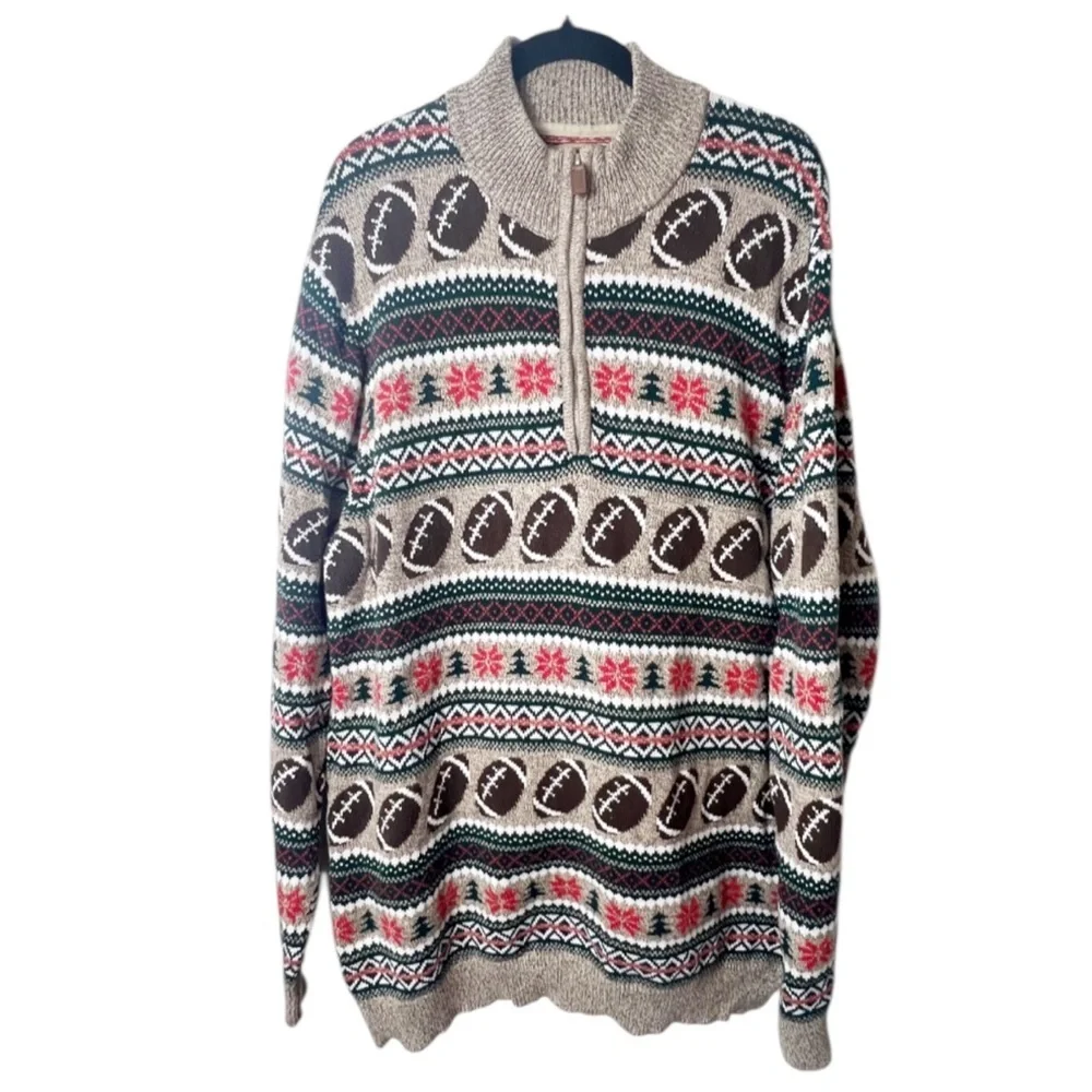 The Foundry Quarter Zip Christmas Fair Isle Football Sweater Sports Holiday 2XLT